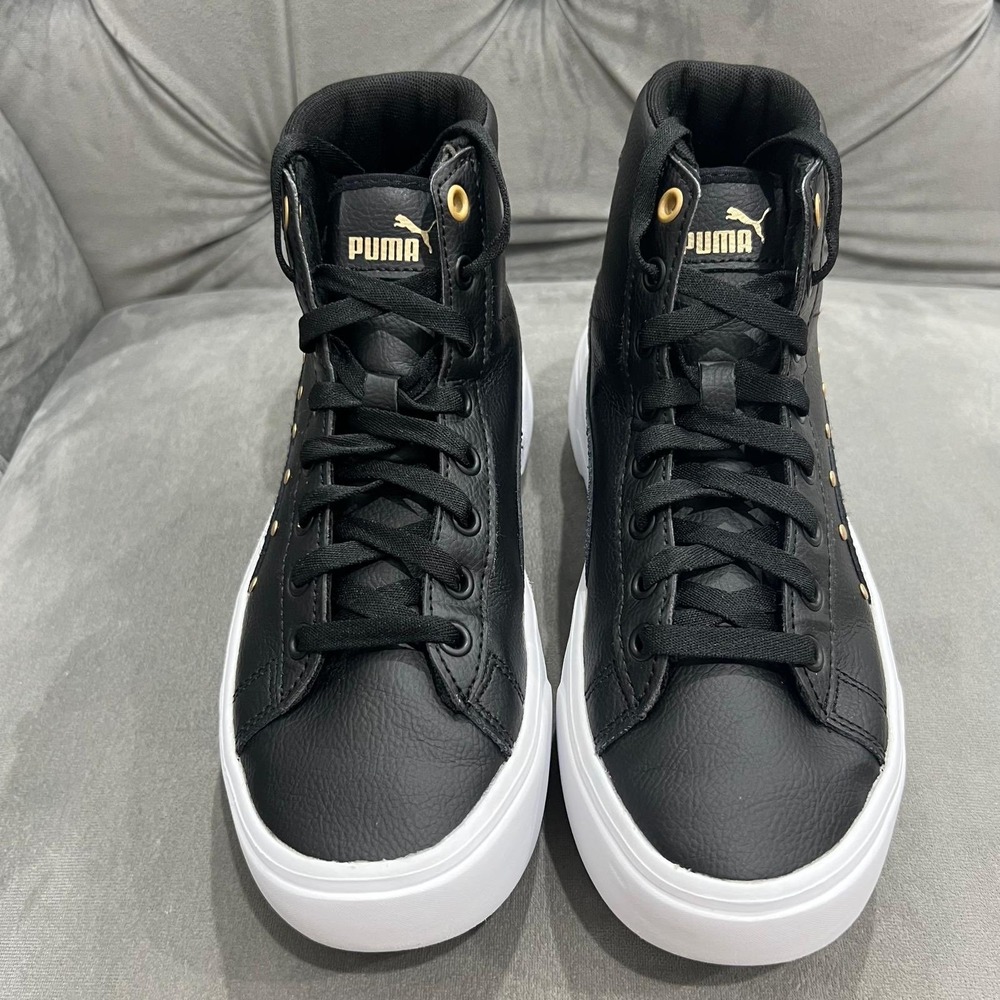 Puma Kaia Mid Studs Sneakers Youth 5.5 Black Gold Platform High Top 390483-01 - Picture 8 of 9